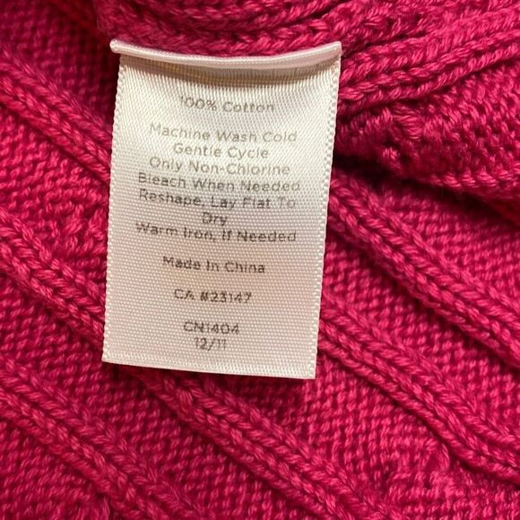 Talbots Sweater Cable Knit Short Sleeve Pink Fuchsia Crew Neck Medium Petite - Picture 3 of 4